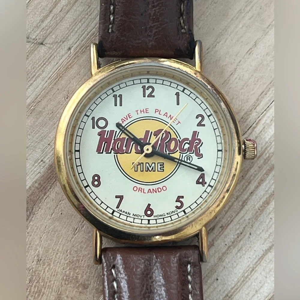 Hard Rock Cafe Orlando Vintage Watch Leather Strap Hard Rock Cafe Motif Dial